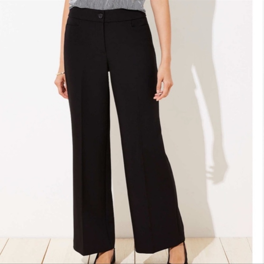 LOFT BLACK HIGH WAIST CURVY WIDE LEG TROUSER SIZE 12